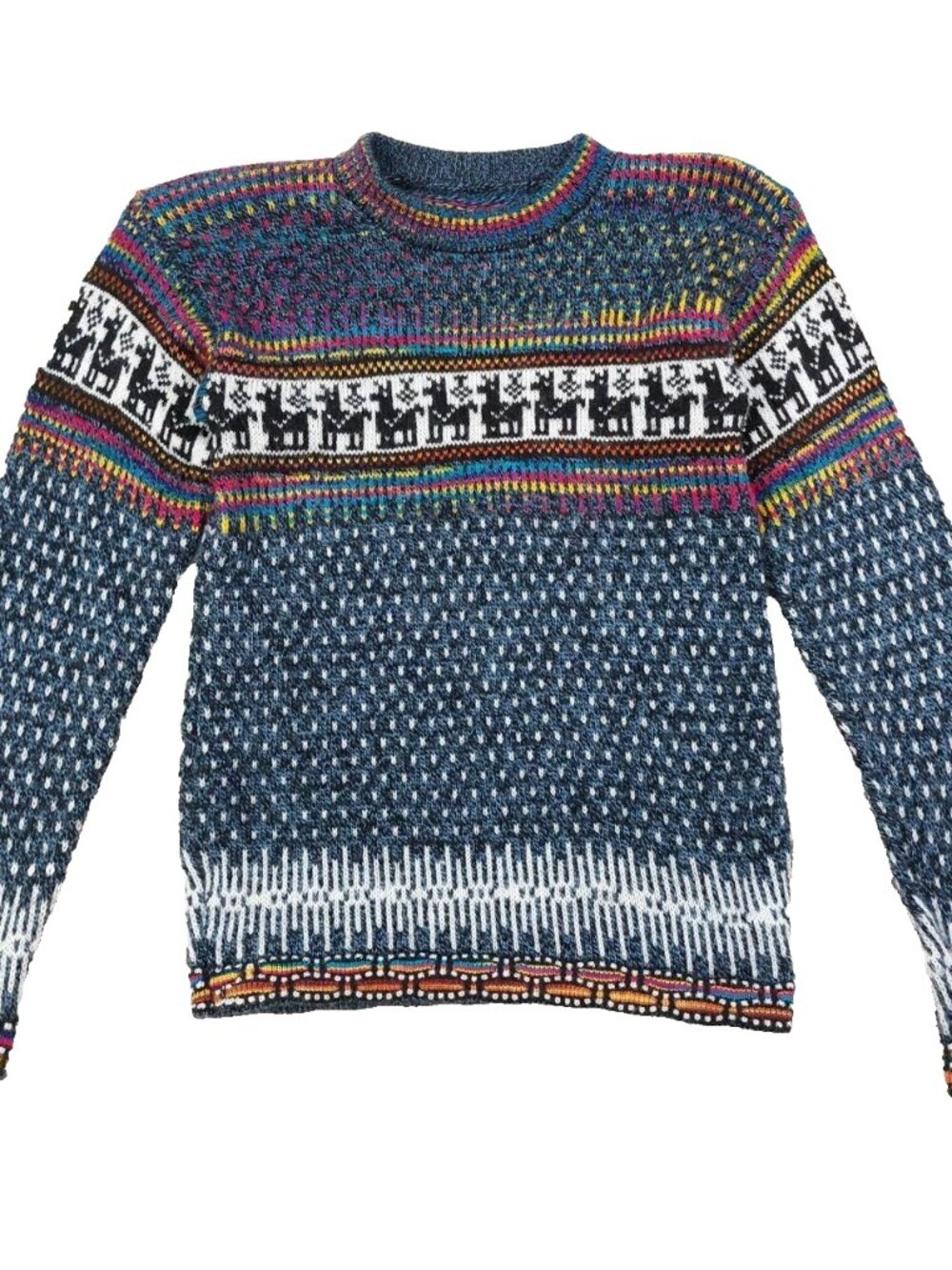 Alpaca Wool Colorful Peruvian Llama Knit Sweater, Fits Womens Sz XS-S, Fair Isle
